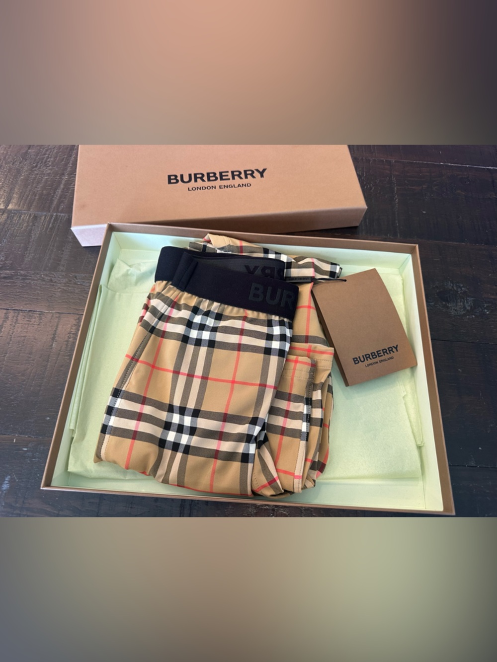 Women’s Burberry Icon Check with Black Branded Waistband Size XS NEW!!
